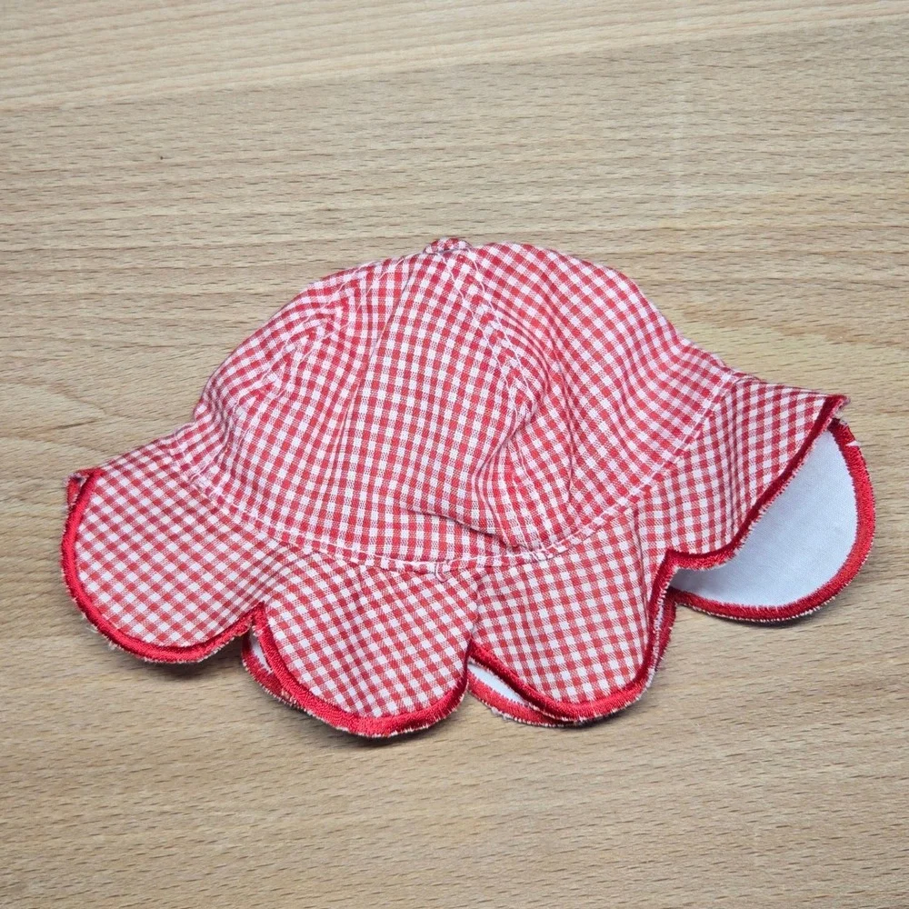 American Girl Bitty Baby Fun in the Sun Hat Red White Gingham Scalloped Brim